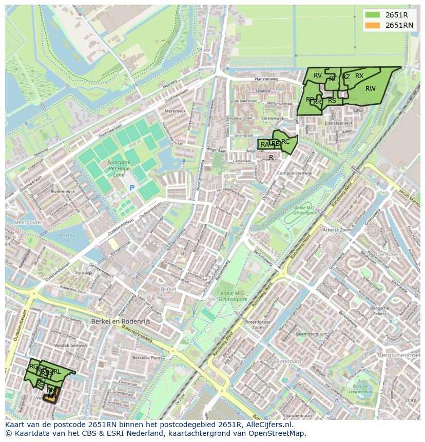 Afbeelding van het postcodegebied 2651 RN op de kaart.