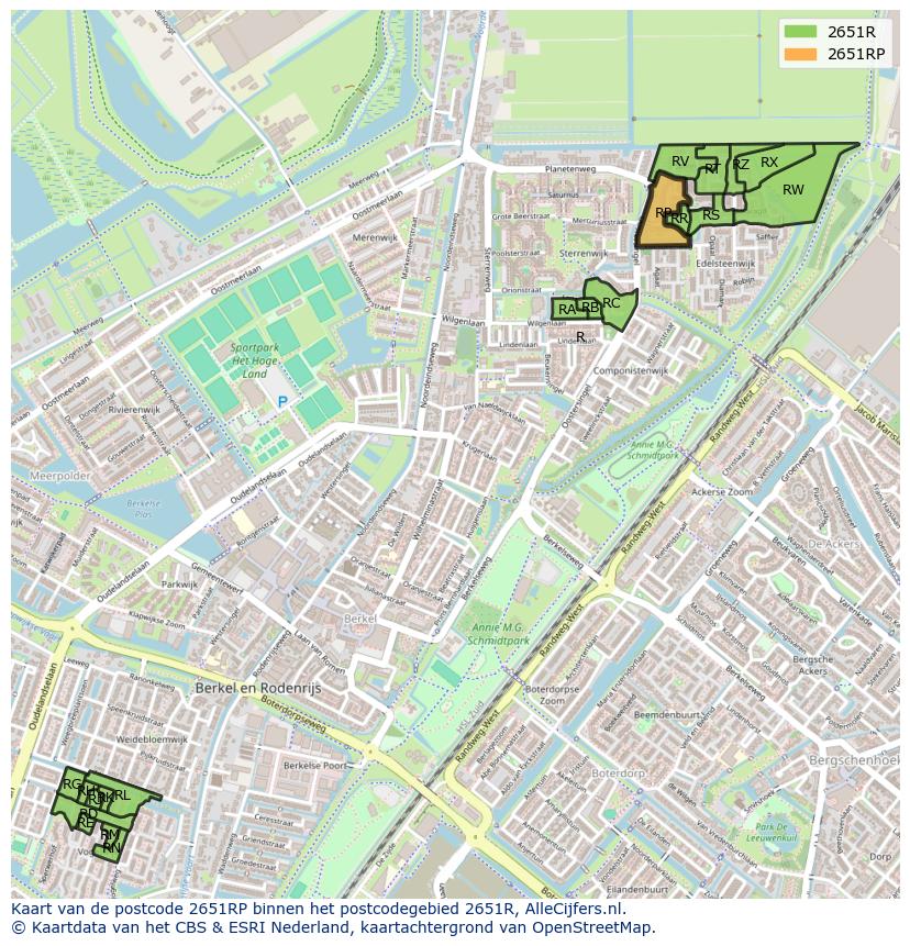 Afbeelding van het postcodegebied 2651 RP op de kaart.