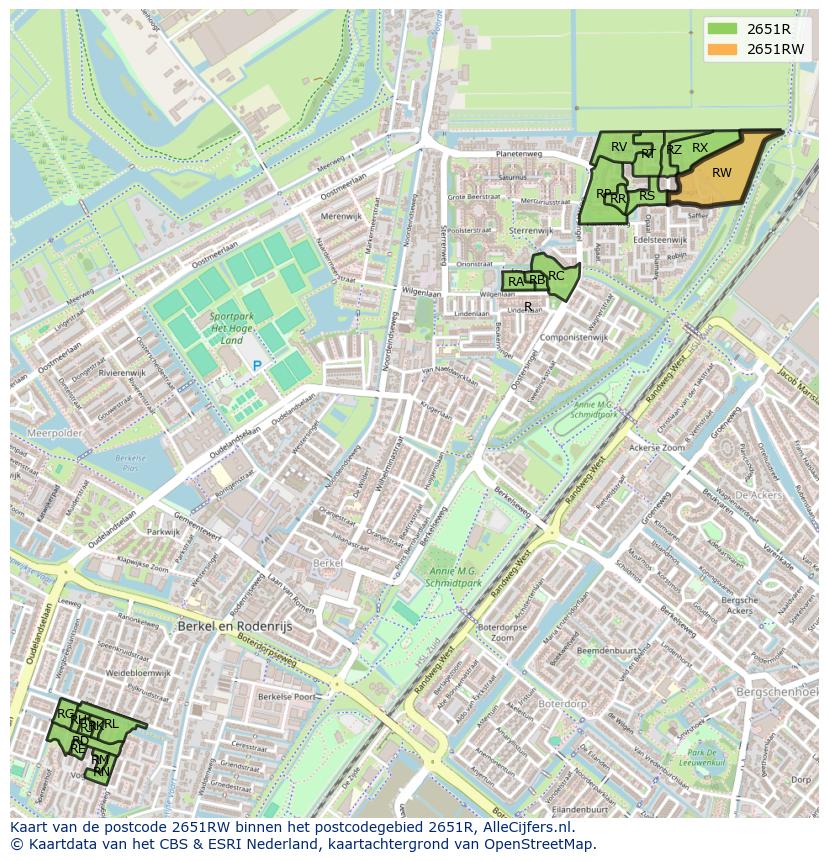 Afbeelding van het postcodegebied 2651 RW op de kaart.