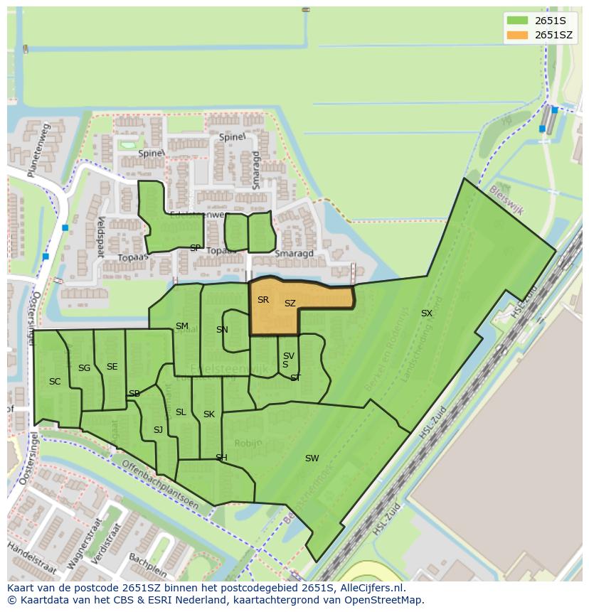 Afbeelding van het postcodegebied 2651 SZ op de kaart.