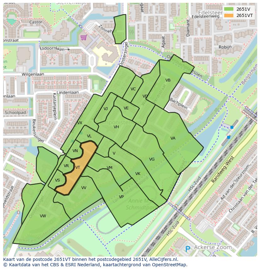 Afbeelding van het postcodegebied 2651 VT op de kaart.