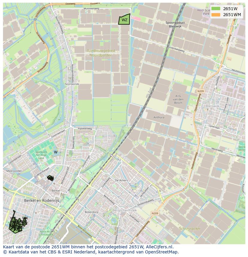 Afbeelding van het postcodegebied 2651 WM op de kaart.