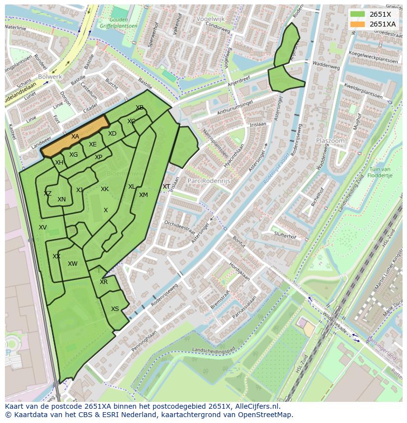 Afbeelding van het postcodegebied 2651 XA op de kaart.