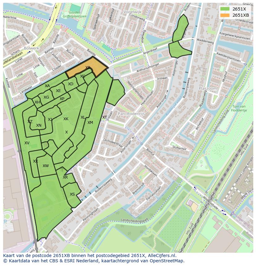 Afbeelding van het postcodegebied 2651 XB op de kaart.