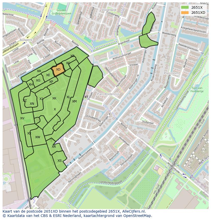 Afbeelding van het postcodegebied 2651 XD op de kaart.