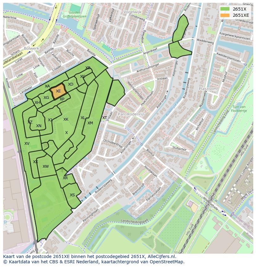 Afbeelding van het postcodegebied 2651 XE op de kaart.