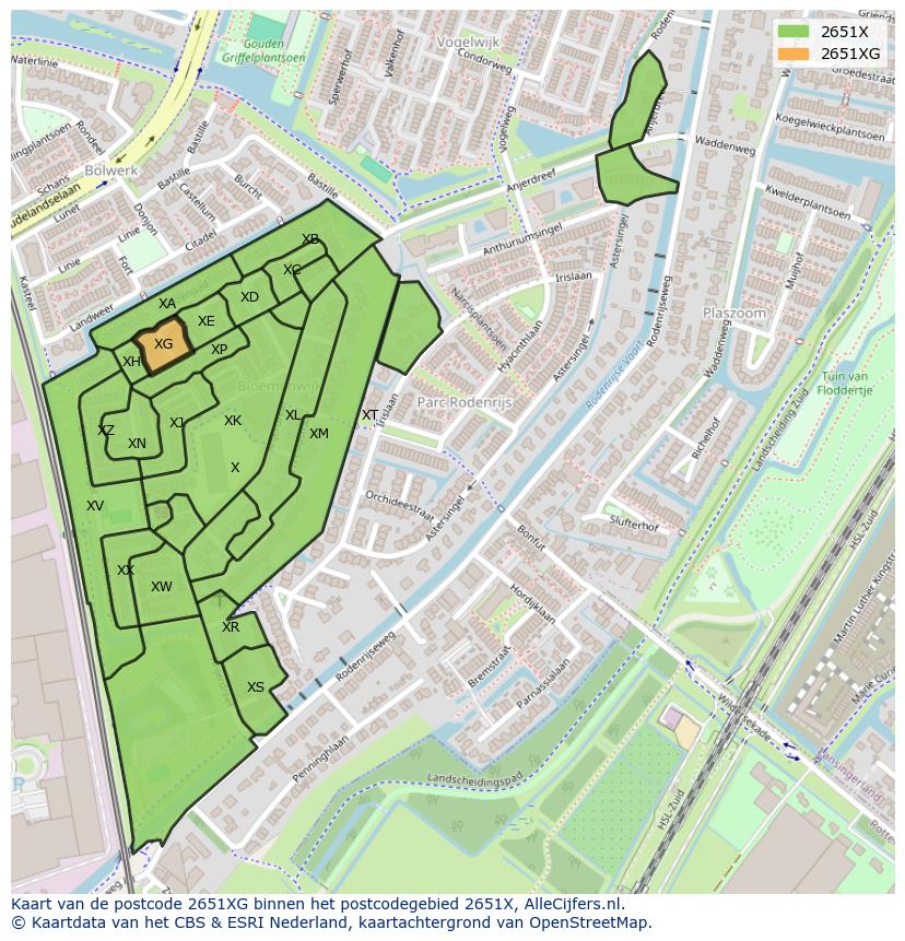 Afbeelding van het postcodegebied 2651 XG op de kaart.