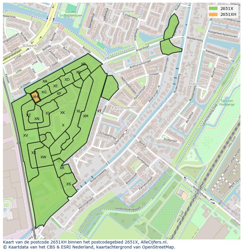 Afbeelding van het postcodegebied 2651 XH op de kaart.