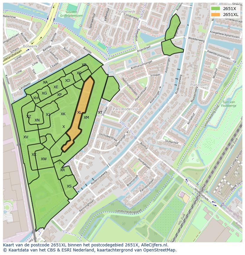 Afbeelding van het postcodegebied 2651 XL op de kaart.