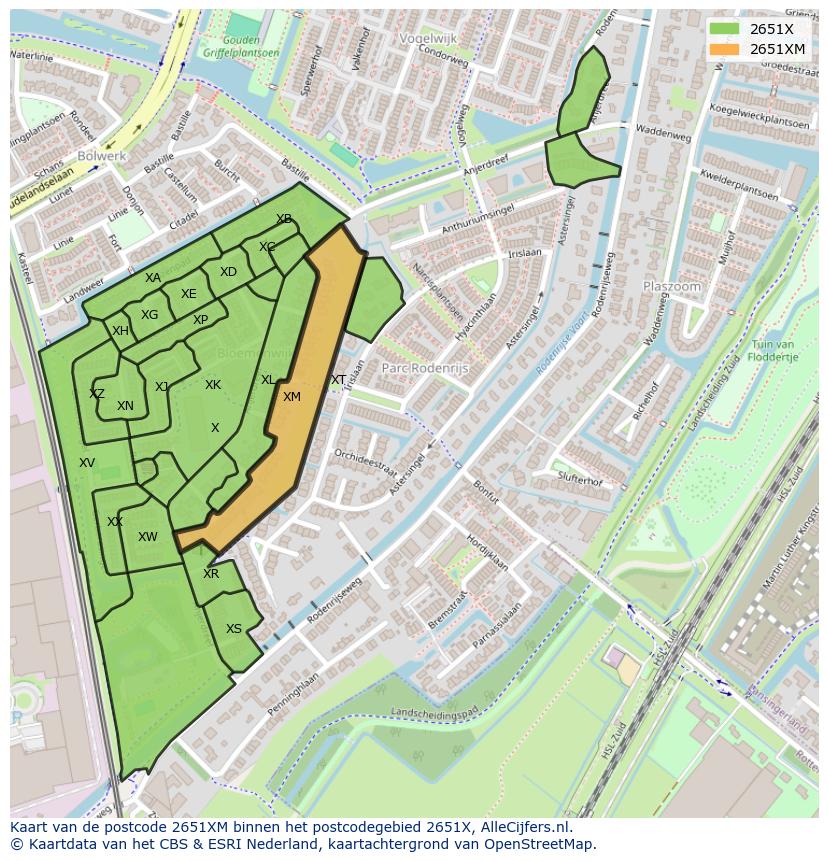 Afbeelding van het postcodegebied 2651 XM op de kaart.