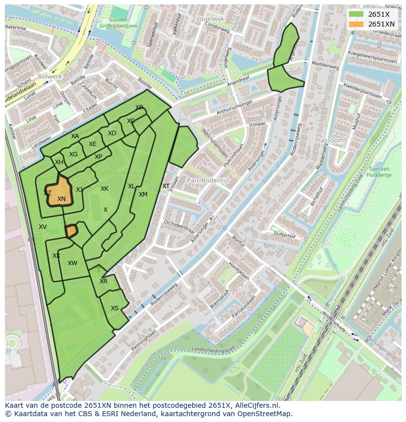 Afbeelding van het postcodegebied 2651 XN op de kaart.