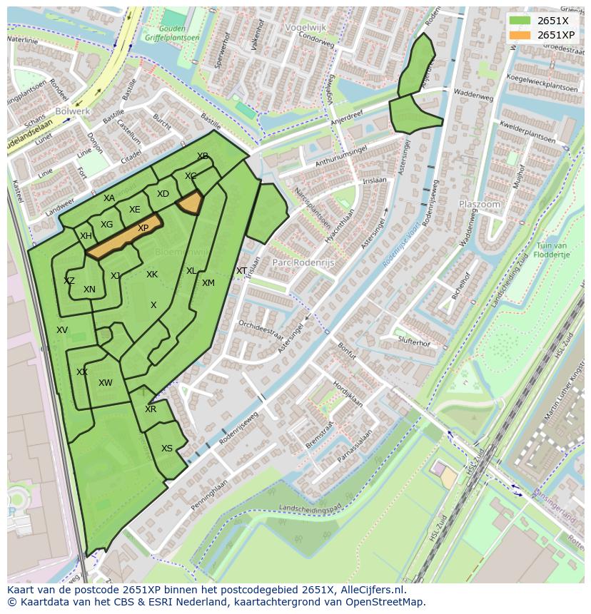 Afbeelding van het postcodegebied 2651 XP op de kaart.