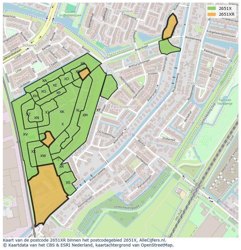 Afbeelding van het postcodegebied 2651 XR op de kaart.