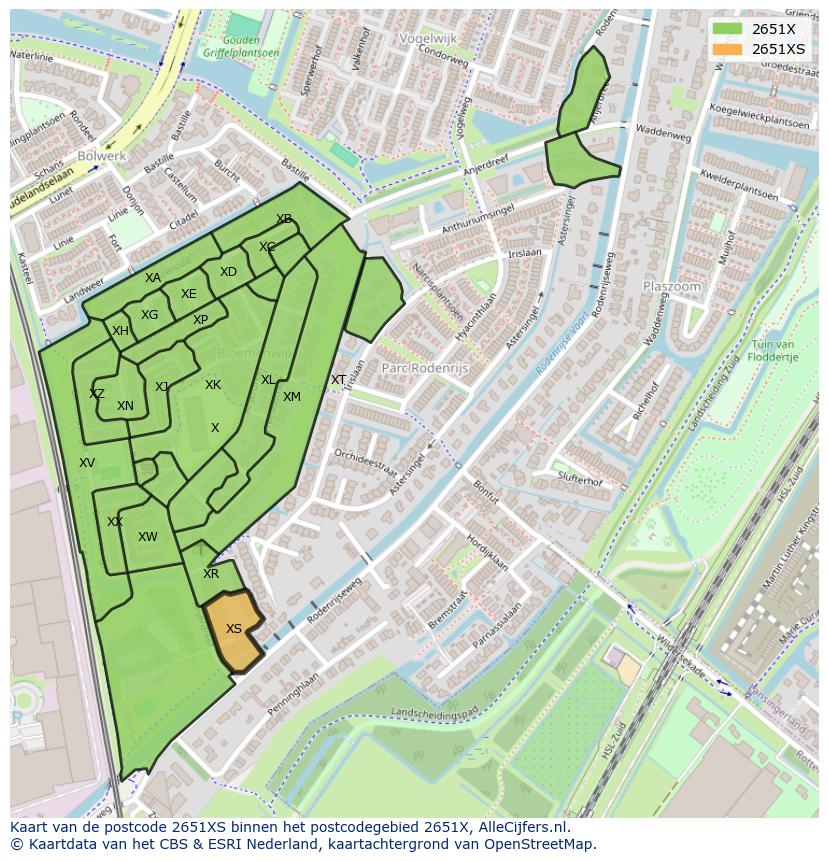 Afbeelding van het postcodegebied 2651 XS op de kaart.