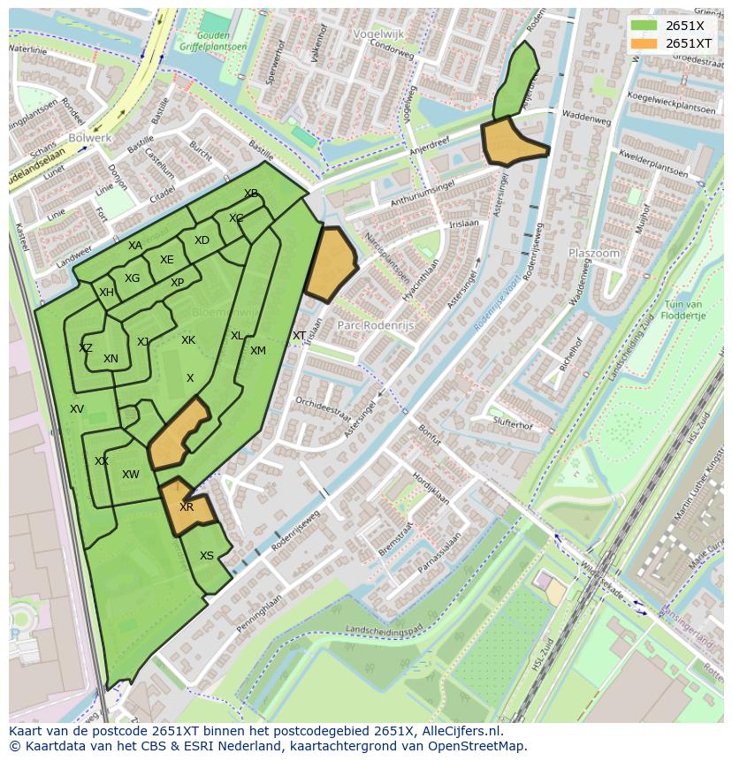 Afbeelding van het postcodegebied 2651 XT op de kaart.
