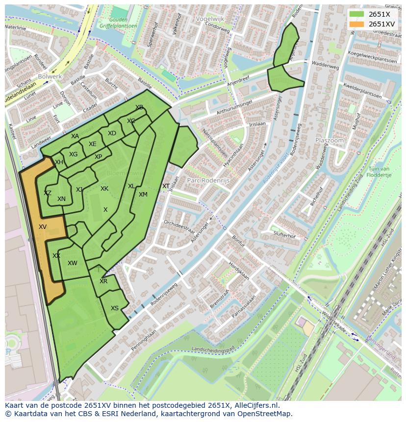 Afbeelding van het postcodegebied 2651 XV op de kaart.