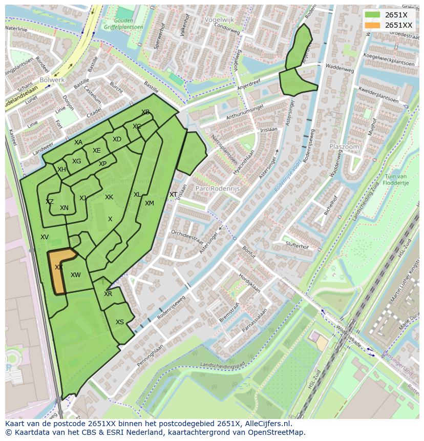 Afbeelding van het postcodegebied 2651 XX op de kaart.