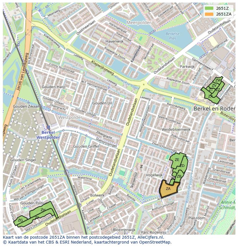 Afbeelding van het postcodegebied 2651 ZA op de kaart.