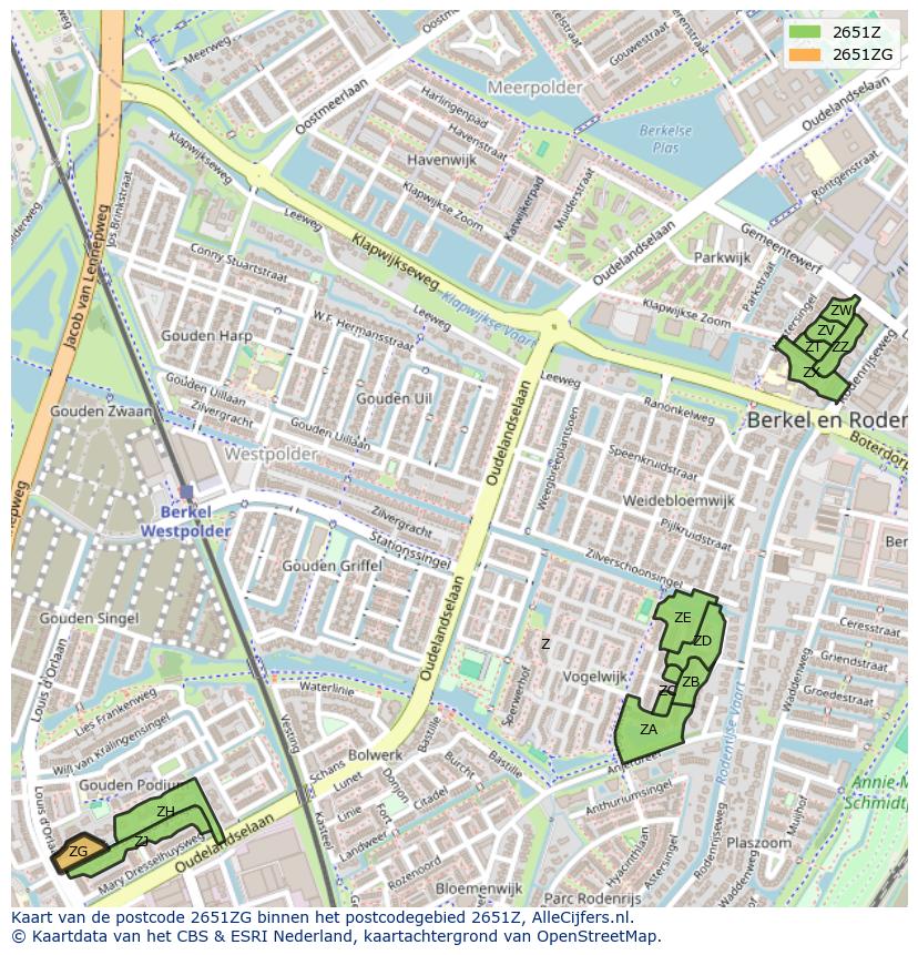 Afbeelding van het postcodegebied 2651 ZG op de kaart.