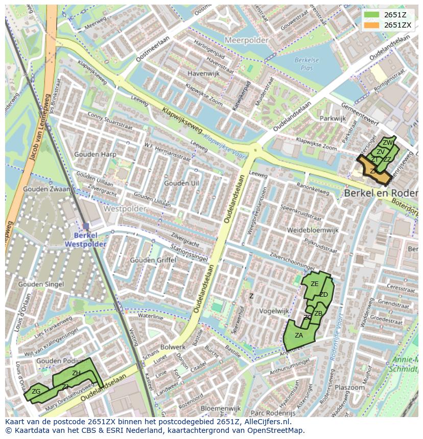 Afbeelding van het postcodegebied 2651 ZX op de kaart.