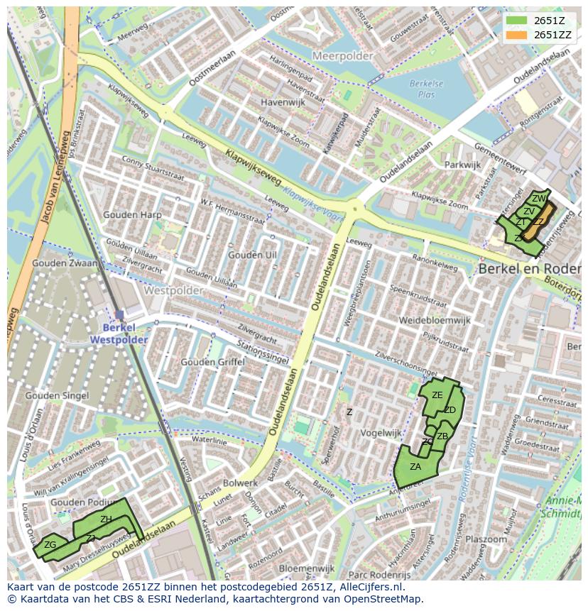 Afbeelding van het postcodegebied 2651 ZZ op de kaart.