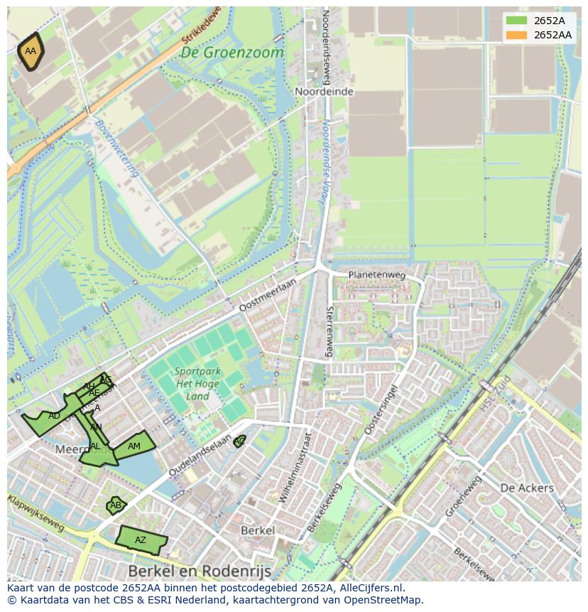 Afbeelding van het postcodegebied 2652 AA op de kaart.