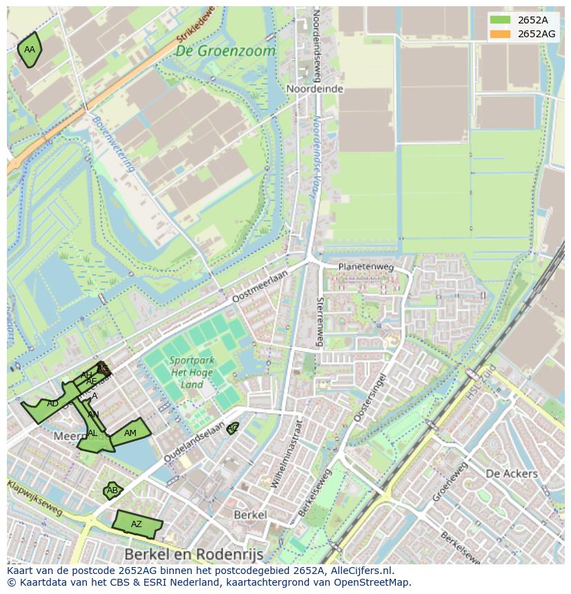 Afbeelding van het postcodegebied 2652 AG op de kaart.