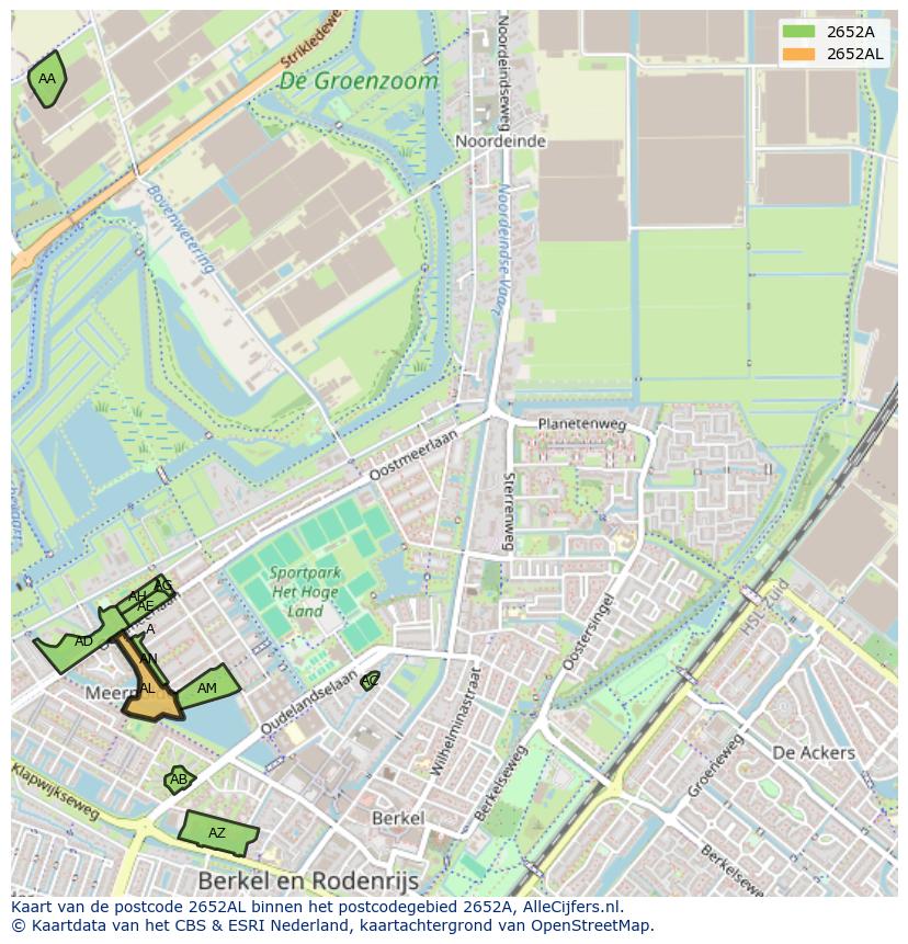 Afbeelding van het postcodegebied 2652 AL op de kaart.