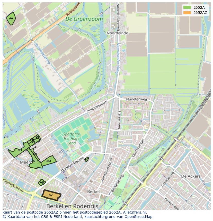 Afbeelding van het postcodegebied 2652 AZ op de kaart.