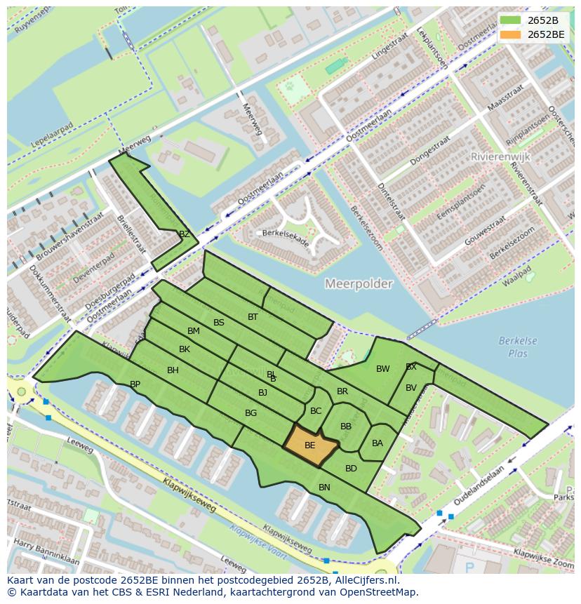 Afbeelding van het postcodegebied 2652 BE op de kaart.