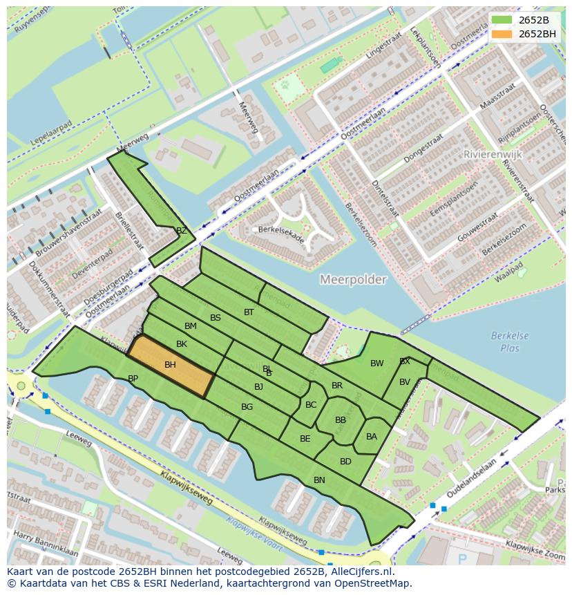 Afbeelding van het postcodegebied 2652 BH op de kaart.