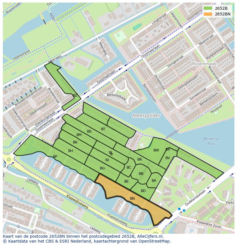 Afbeelding van het postcodegebied 2652 BN op de kaart.