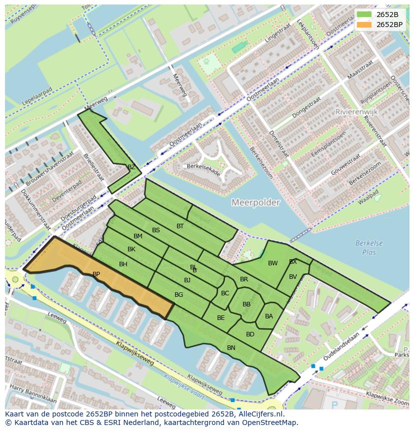 Afbeelding van het postcodegebied 2652 BP op de kaart.