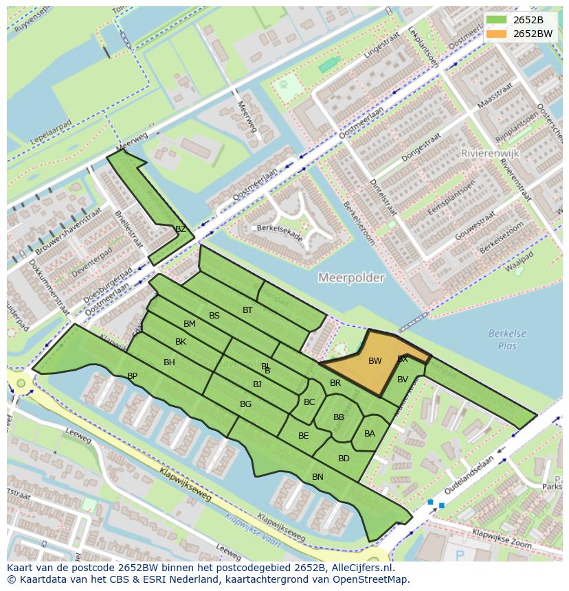 Afbeelding van het postcodegebied 2652 BW op de kaart.