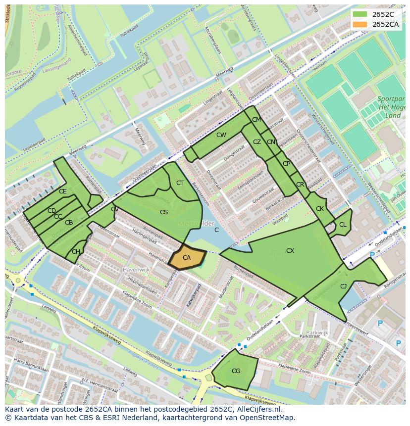 Afbeelding van het postcodegebied 2652 CA op de kaart.