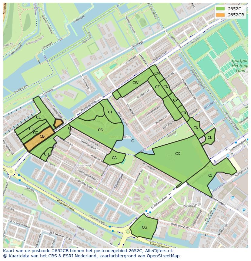Afbeelding van het postcodegebied 2652 CB op de kaart.