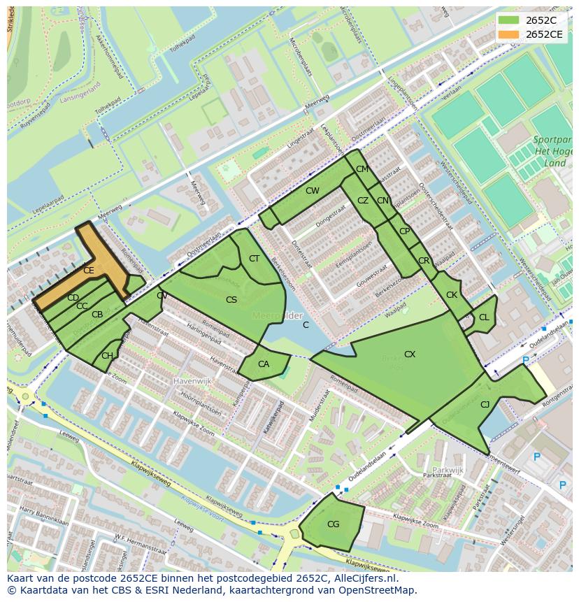 Afbeelding van het postcodegebied 2652 CE op de kaart.