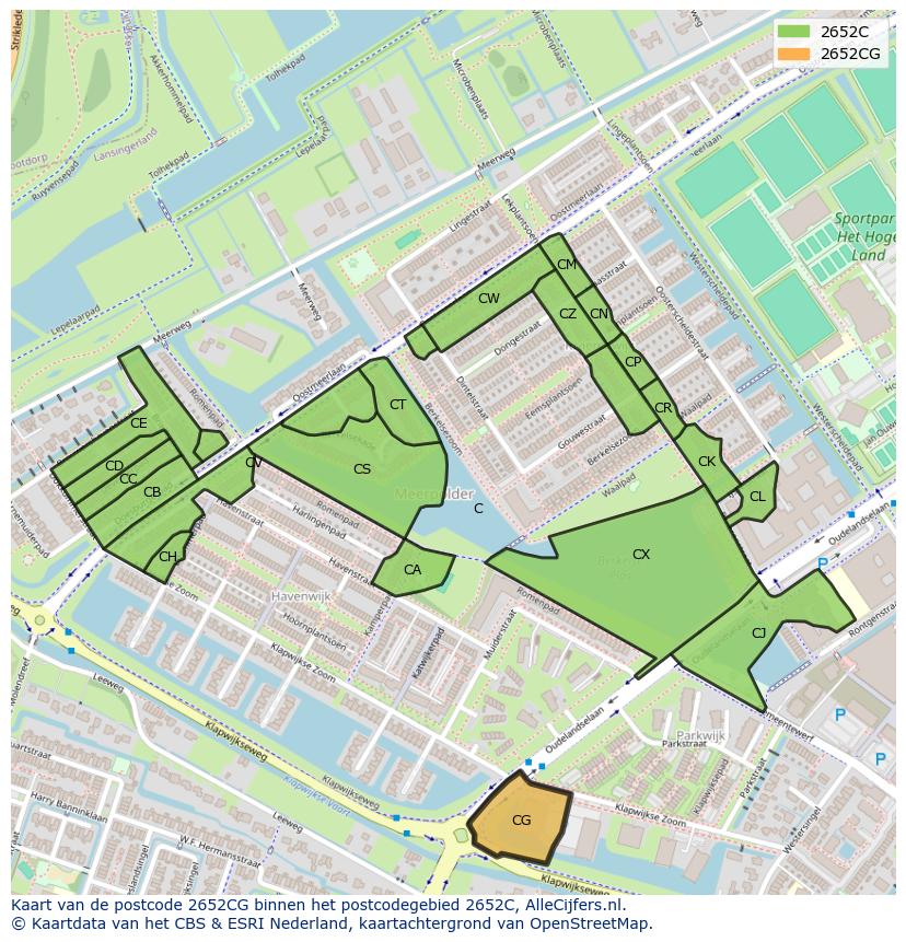 Afbeelding van het postcodegebied 2652 CG op de kaart.