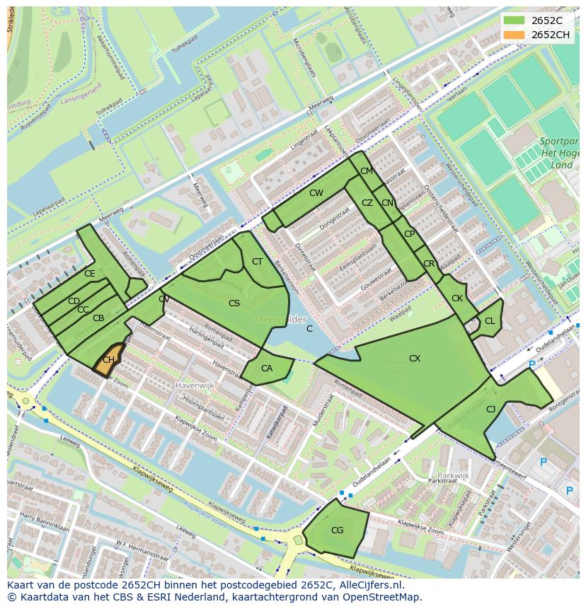 Afbeelding van het postcodegebied 2652 CH op de kaart.