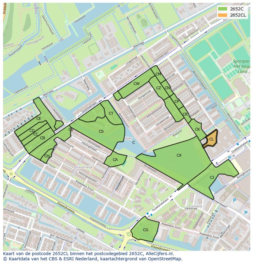Afbeelding van het postcodegebied 2652 CL op de kaart.