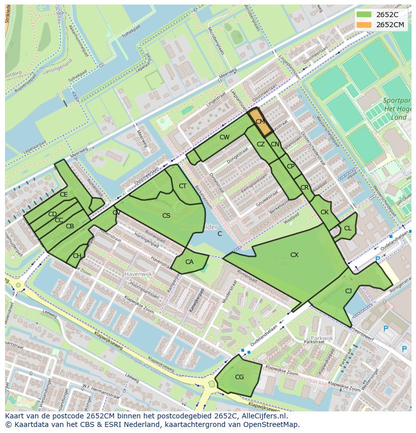 Afbeelding van het postcodegebied 2652 CM op de kaart.