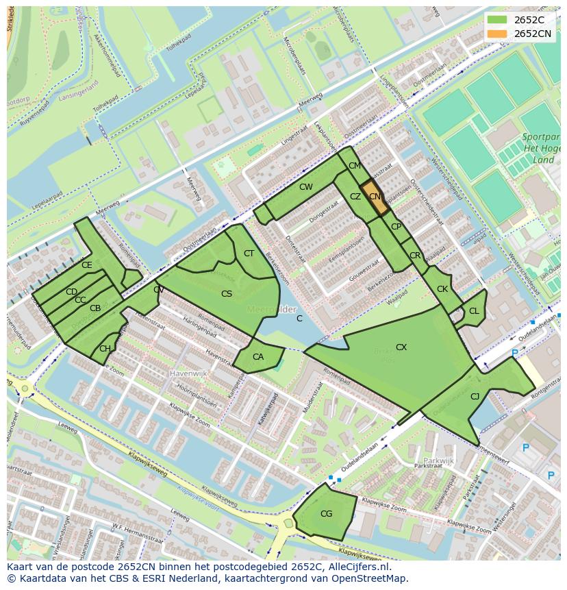 Afbeelding van het postcodegebied 2652 CN op de kaart.