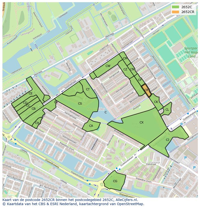 Afbeelding van het postcodegebied 2652 CR op de kaart.