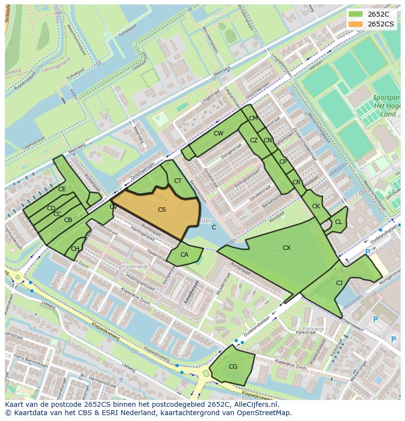 Afbeelding van het postcodegebied 2652 CS op de kaart.