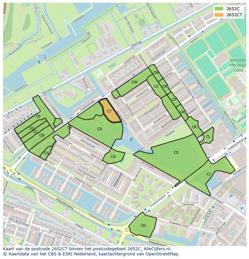 Afbeelding van het postcodegebied 2652 CT op de kaart.