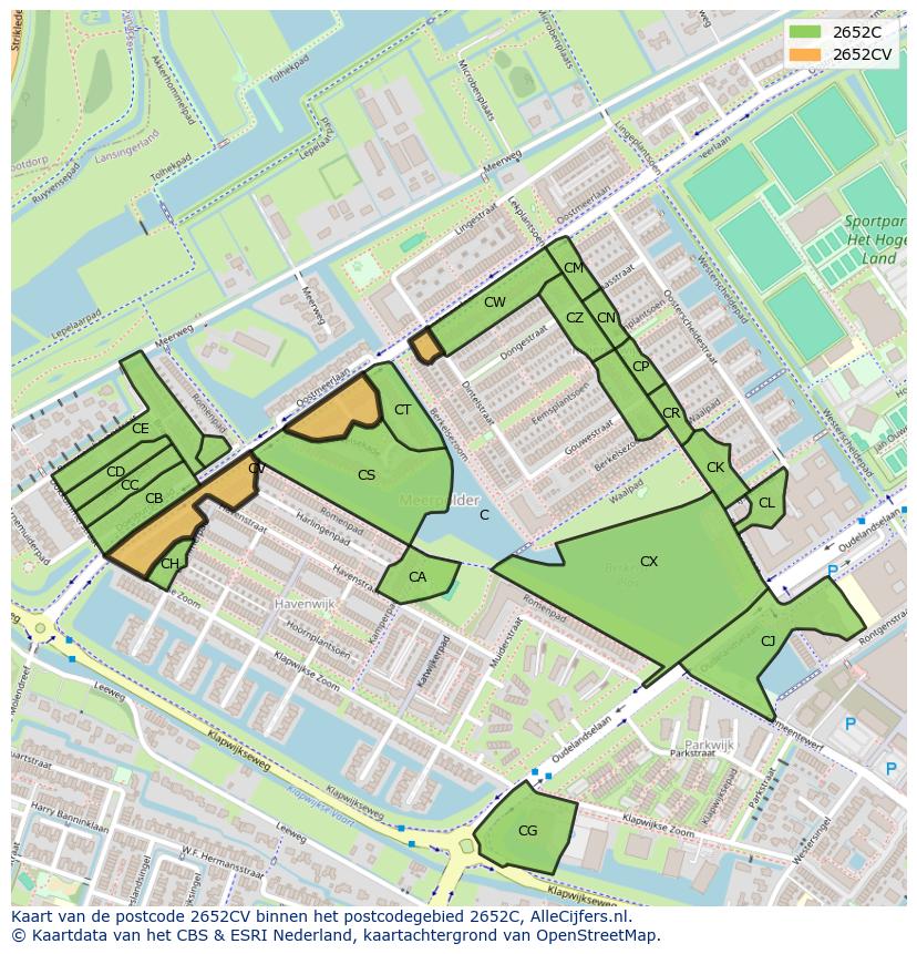 Afbeelding van het postcodegebied 2652 CV op de kaart.
