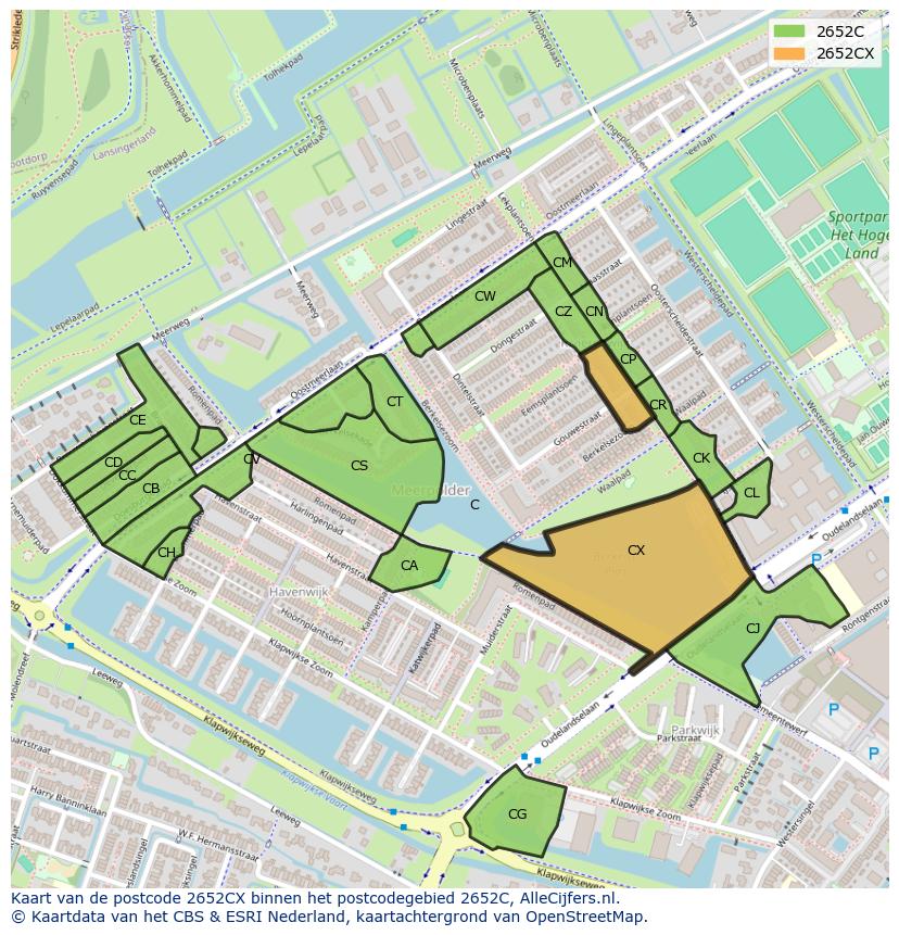 Afbeelding van het postcodegebied 2652 CX op de kaart.