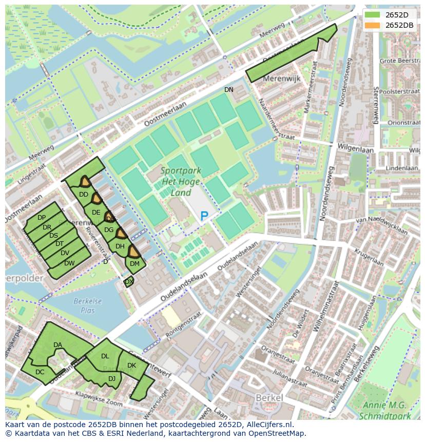 Afbeelding van het postcodegebied 2652 DB op de kaart.
