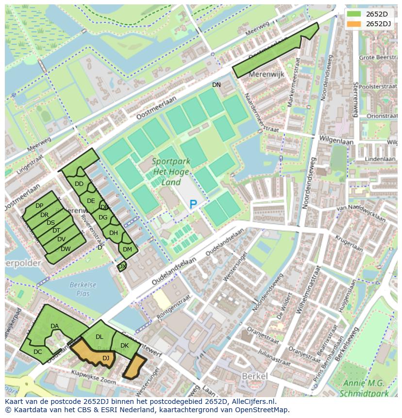 Afbeelding van het postcodegebied 2652 DJ op de kaart.