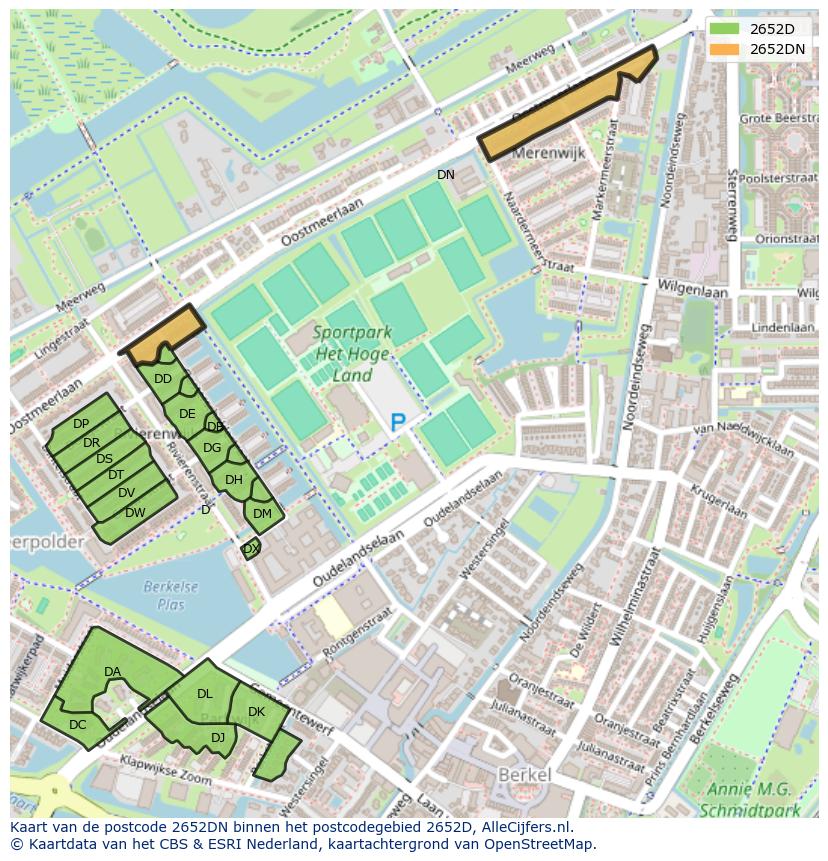 Afbeelding van het postcodegebied 2652 DN op de kaart.